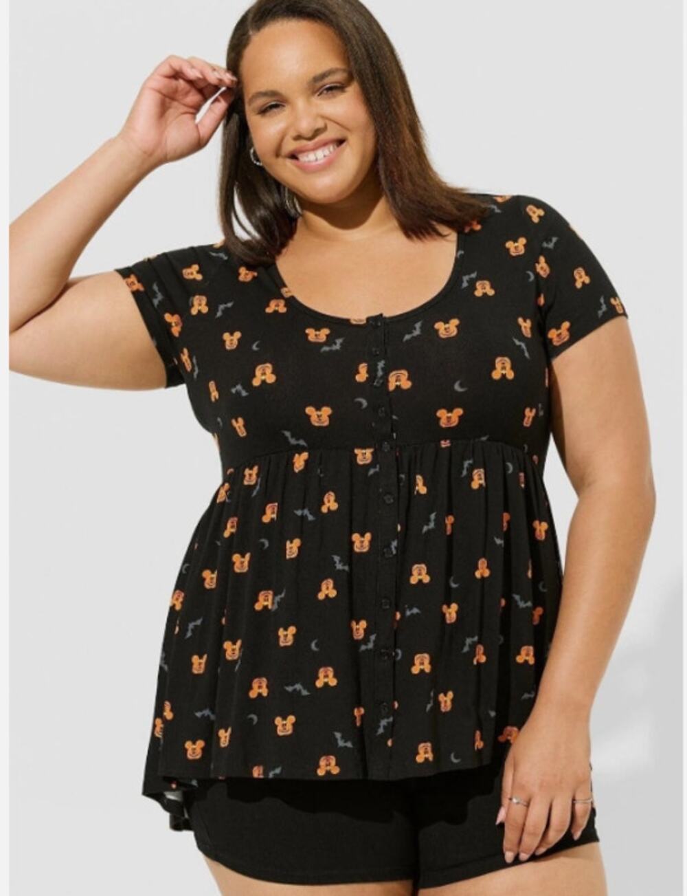 Torrid Disney Mickey Pumpkin Halloween Babydoll Short Sleeve Tunic Top 3X NEW